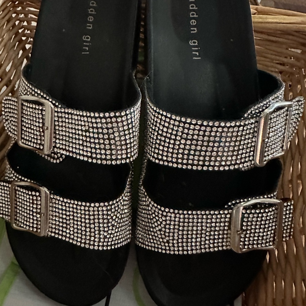 Madden Girl Black Rhinestone Buckle Sandals
